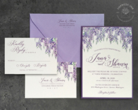 Purple Wisteria Floral Invitation with light purple lavender envelopes