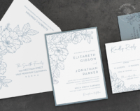 Blue Floral Sketch Invitation with line art flowers in dusty blue