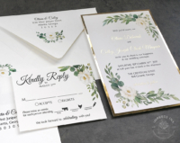 Cream Gold Floral Invitation with greenery and gold foil border