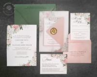 Pink Peony Floral Invitation with pink and white flowers and greenery