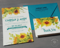 Rustic Floral Sunflower Invitation with teal accents and matching thank you cards