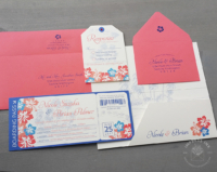 Hibiscus Boarding Pass Invitation with tag reply cards and printed folders