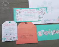 Seashell Boarding Pass Invitation with tag reply cards and printed folders