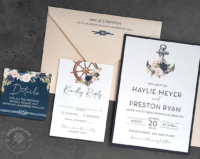 Floral Nautical Anchor Invitation with blush and navy flowers and watercolor nautical artwork