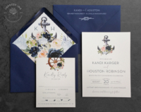 Floral Nautical Anchor Invitation with blush and navy flowers and watercolor nautical artwork