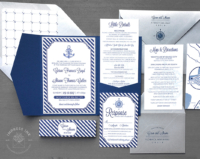 Nautical Stripe Anchor Invitation with silver accents and blue pocket folder