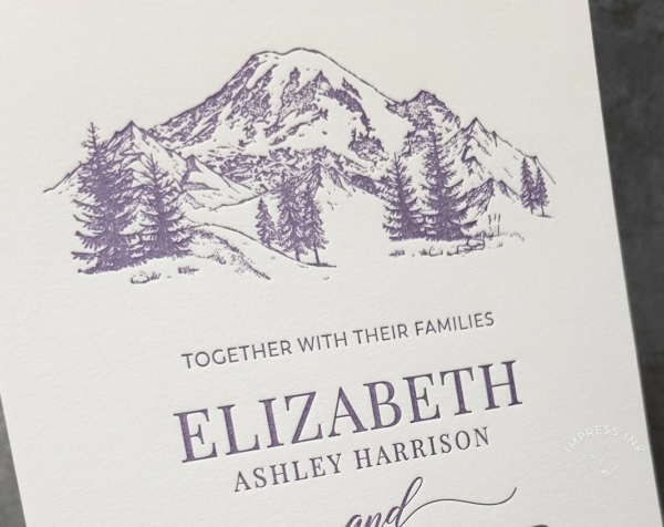 Mount Rainier Letterpress Invitation in purple