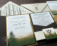 Rocky Mountain Pocket Invitation with layered wilderness mountain landscape