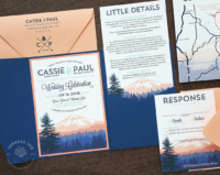 Mount Rainier Pocket Invitation in blue and peach