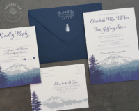 Blue Mount Rainier Invitation in ombre shades of blue with reply postcards