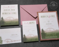 Cascade Mountain Rainier Invitation in ombre shades green with dusty pink accents