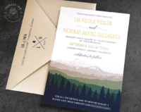 Ombre Mountains Flat Invitation with gold foil imprint