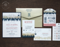 Chair Lift Mountain Invitation with lift ticket tags and reply postcards