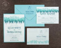 Turquoise Rocky Mountain Invitation with backing layer and reply postcards