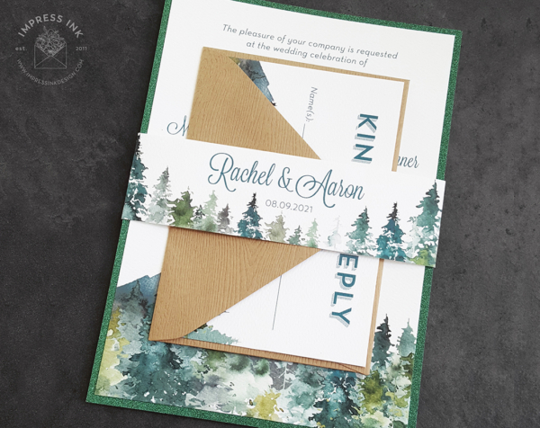 Watercolor Wilderness Mountain Invitation with printed bands