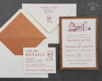 Rustic Burgundy Barn Invitation with walnut wood backing layers