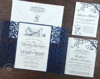 Barn Laser Cut Invitation with ornate lace folder
