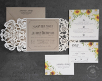 Rustic Sunflower Lace Invitation with laser cut folder and kraft paper cards