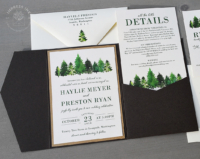 Evergreen Forest Pocket Invitation with woodgrain embossed pocket folder