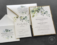 Herbal Greenery Flat Invitation with eucalyptus and gold foil backing layer
