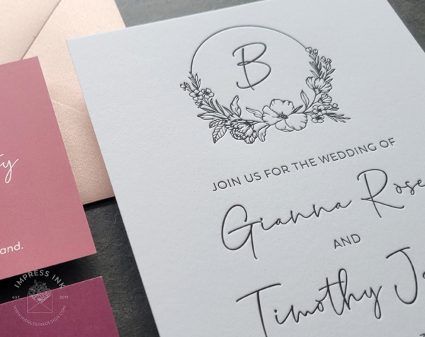 Pink Floral Monogram Invitation imprint