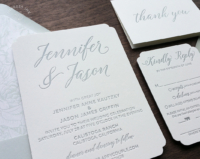 Gray Script Letterpress Invitation with names in large script font