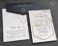 Modern Marble Geometric Invitation with gold foil imprint and black onyx envelopes