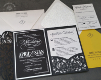 Black Laser Cut Invitation with silver foil imprint