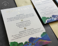 Jewel Toned Watercolor Invitation with gold foil accents and gold envelopes