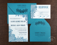 Teal Lace Filigree Invitation with reply cards and envelopes