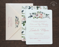 Floral Baby Shower Invitation with dusty rose rustic florals and pink text and envelopes