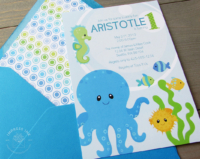 Sea Creatures Baby Invitation for a birthday party with octopus, seahorse and fish