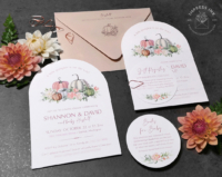 Pumpkin Baby Shower Invitation with autumn pumpkin theme on arch shape cards